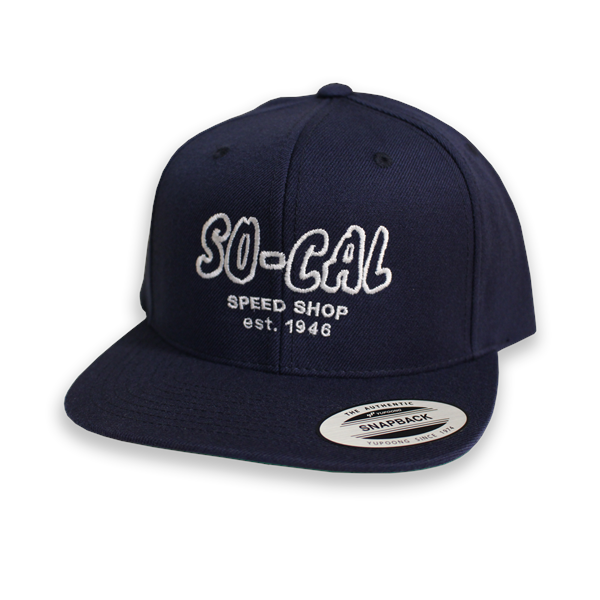 SNAP BACK HAT NAVY, SO-CAL SCRIPT, ADJUSTABLE