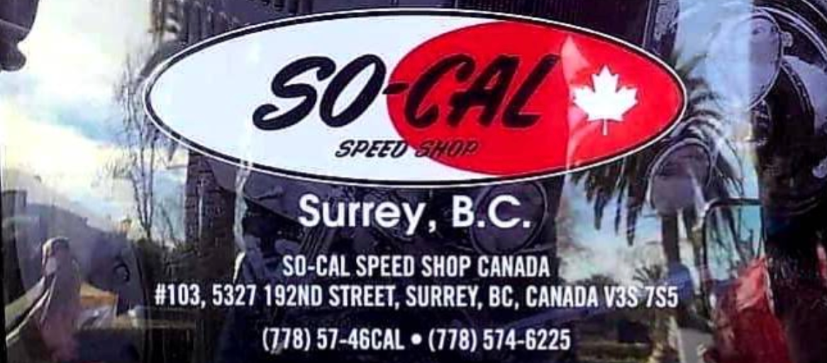 Advertisement for SO-CAL Speed Shop with contact information in Surrey, B.C.